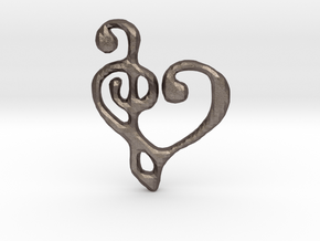Music Heart Pendant in Polished Bronzed Silver Steel