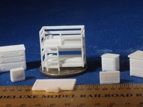Bedroom with Bunk Beds HO Scale in White Natural Versatile Plastic