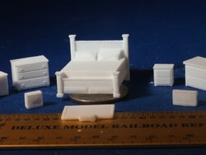HO Scale Bedroom with King Bed in White Natural Versatile Plastic