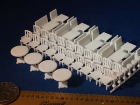 HO Scale Booths, Tables, Chairs and Lunch Stools in White Natural Versatile Plastic