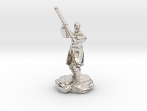 Human Monk With Staff in Rhodium Plated Brass