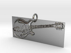 Electric Guitar Pendant in Polished Silver
