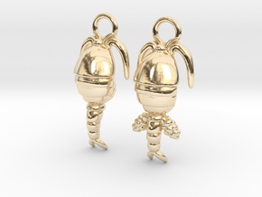 Copepod Earrings - Science Jewelry in 14K Yellow Gold