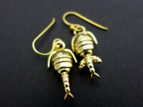 Copepod Earrings - Science Jewelry in Polished Brass