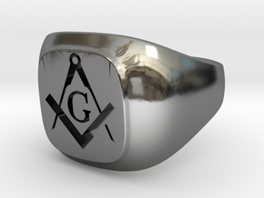 Masonic Signet Ring in Fine Detail Polished Silver: 9.5 / 60.25