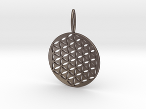 Flower Of Life Pendant Cosmic Jewelry in Polished Bronzed Silver Steel