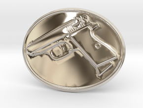 PPK GUN Beltbuckle in Rhodium Plated Brass