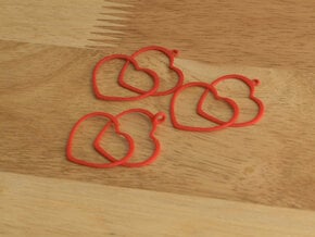 2 Hearts earrings and necklace pendant set in Red Processed Versatile Plastic