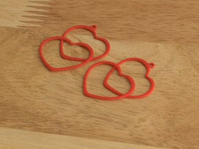 2 Hearts earrings in Red Processed Versatile Plastic