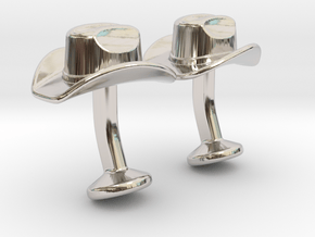 Cowboy Hat Cufflinks in Rhodium Plated Brass