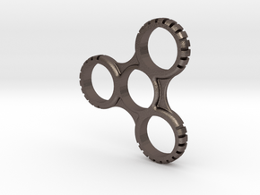 Notched Fidget Spinner in Polished Bronzed Silver Steel