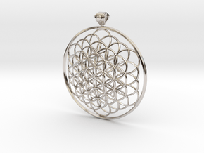 Flower Of Life Pendant 6cm Fancy Loopet in Platinum