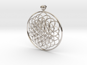 Flower Of Life Pendant 6cm Fancy Loopet in Rhodium Plated Brass