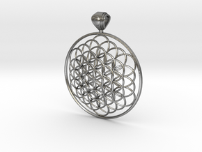 Flower Of Life Pendant 6cm Fancy Big Loopet in Natural Silver