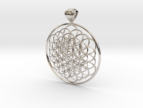 Flower Of Life Pendant 6cm Fancy Big Loopet in Rhodium Plated Brass