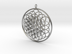 Flower Of Life Pendant - w Loopet - 6cm in Natural Silver