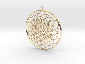 Flower Of Life Pendant - w Loopet - 6cm in 14K Yellow Gold