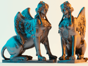 Greek Sphinx of Thebes and Oedipus  in Tan Fine Detail Plastic