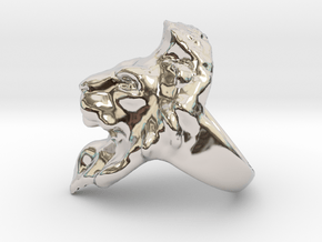 Lion Ring 18.29mm (size 8) in Rhodium Plated Brass