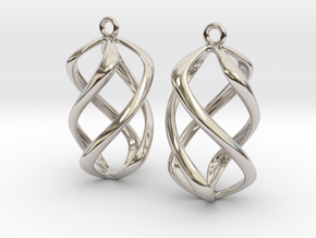 Twisty Earrings in Precious Metals in Rhodium Plated Brass