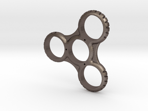 Ribbed/Notched Fidget Spinner in Polished Bronzed Silver Steel