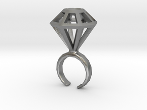 Haxagonal diamond ring  - standard size in Natural Silver