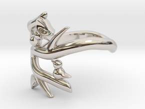 Two Birds on a Branch v2 - size 8 in Rhodium Plated Brass