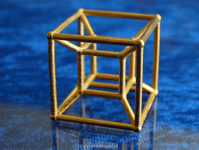 Tesseract - 4d Hypercube - E4 in Polished Gold Steel