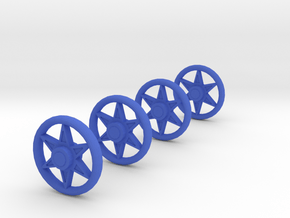 4 Spoked Wheels for a Baby Carriage in Blue Processed Versatile Plastic