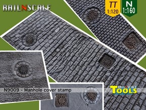 Manhole cover stamp (N 1:160 - TT 1:120) in Tan Fine Detail Plastic