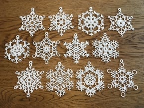 Snowflake Ornaments - One Dozen Large in White Natural Versatile Plastic