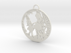 Pendant - SIlver - Girls Playing in the Garden in White Natural Versatile Plastic