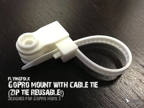 GoPro mount with cable tie (zip tie reusable!) in White Processed Versatile Plastic