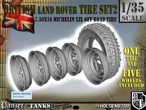 1-35 Land Rover 750x16 Tire And Wheels Set2 in Tan Fine Detail Plastic