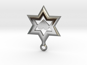 Star of David Heart Pendant in Polished Silver