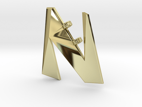 Distorted letter N in 18k Gold Plated Brass