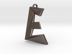 Distorted letter E in Polished Bronzed Silver Steel