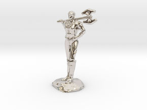 Female Barbarian Human With Great Axe and Braid in Rhodium Plated Brass