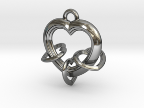 Linked Heart Pendant in Polished Silver (Interlocking Parts)