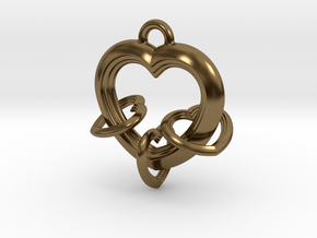 Linked Heart Pendant in Polished Bronze (Interlocking Parts)