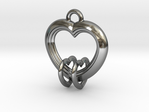 2 Hearts Linked in Love in Polished Silver (Interlocking Parts)