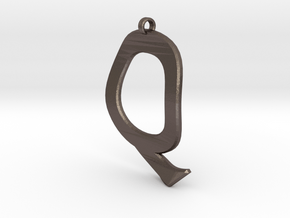 Distorted letter Q in Polished Bronzed Silver Steel