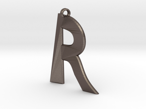 Distorted letter R in Polished Bronzed Silver Steel