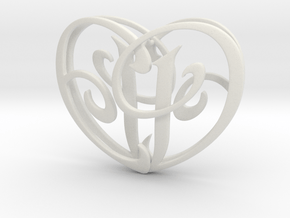 Scripted Initials 3d Heart - 4cm in White Natural Versatile Plastic
