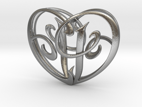 Scripted Initials 3d Heart - 4cm in Natural Silver