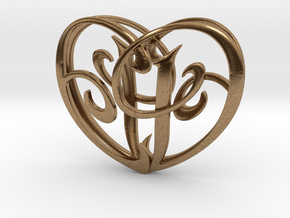Scripted Initials 3d Heart - 4cm in Natural Brass