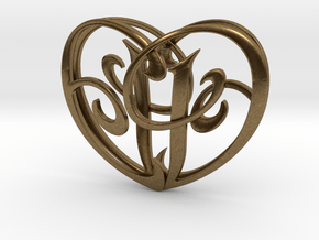 Scripted Initials 3d Heart - 4cm in Natural Bronze
