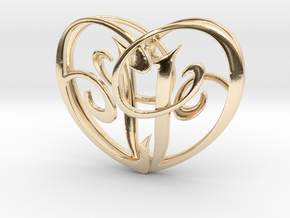 Scripted Initials 3d Heart - 4cm in 14K Yellow Gold