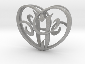 Scripted Initials 3d Heart - 4cm in Aluminum