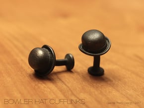 Bowler Hat Cufflinks in Polished and Bronzed Black Steel